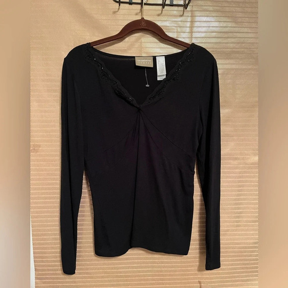 LIZ CLAIBORNE~ BLACK BLOUSE~SM-~ NWT - Picture 1 of 4